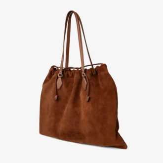 ドローストリング トート ラージ タン スエード＆スムースカーフレザー トートバッグ（jimmy choo ロゴ入り）