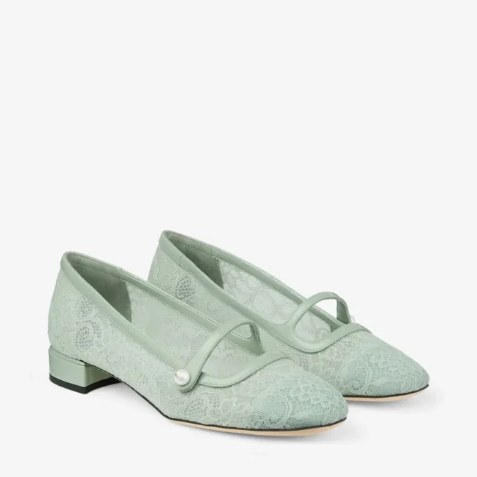 エリサ・バレリーナ・ヴェルデ jimmy choo レース＆スパッツォラート バレリーナパンプス