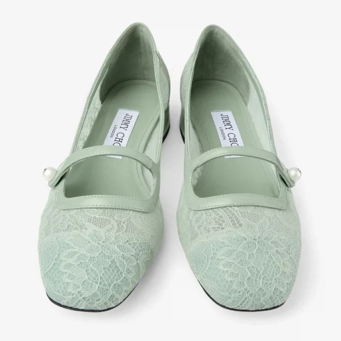 エリサ・バレリーナ・ヴェルデ jimmy choo レース＆スパッツォラート バレリーナパンプス