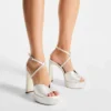 Karli Platform 125 アイボリー サテン クリスタル プラットフォームサンダル