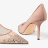Love 85 バレエピンク メッシュ ポインテッドトゥ パンプス（デグラデクリスタル付き）