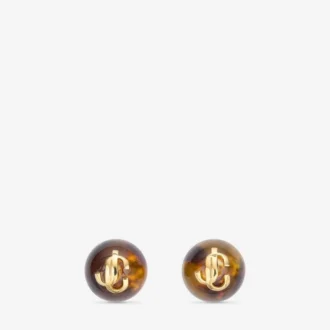 ビーズイヤリング トータスシェルとゴールド仕上げのメタル＆アクリル製スタッドイヤリング