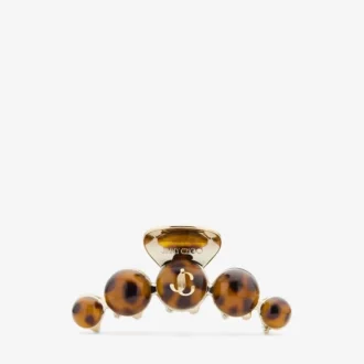クローヘアクリップ トータスシェルとゴールド仕上げのメタル＆アクリル製クローヘアクリップ