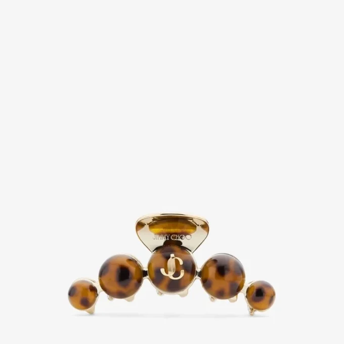 クローヘアクリップ トータスシェルとゴールド仕上げのメタル＆アクリル製クローヘアクリップ