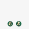 ビーズイヤリング ダークグリーン＆ゴールド仕上げのメタルとアクリル製スタッドイヤリング