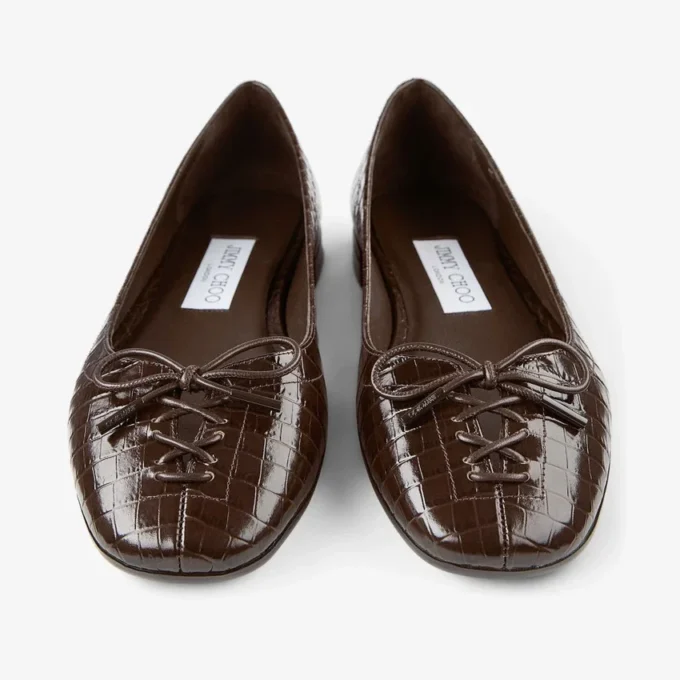 スカーレット バレリーナ チョコレート クロコダイルエンボスレザー バレリーナフラット