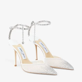 Saeda 100 ホワイトメッシュ クリスタルパンプス