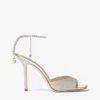 Saeda Sandal 100 プラチナ アイス ダスティ グリッター サンダル（クリスタル装飾付き）