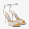 Saeda Sandal 100 プラチナ アイス ダスティ グリッター サンダル（クリスタル装飾付き）