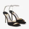 Saeda Sandal 100 ブラック スエード サンダル（クリスタル装飾付き）