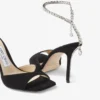 Saeda Sandal 100 ブラック スエード サンダル（クリスタル装飾付き）