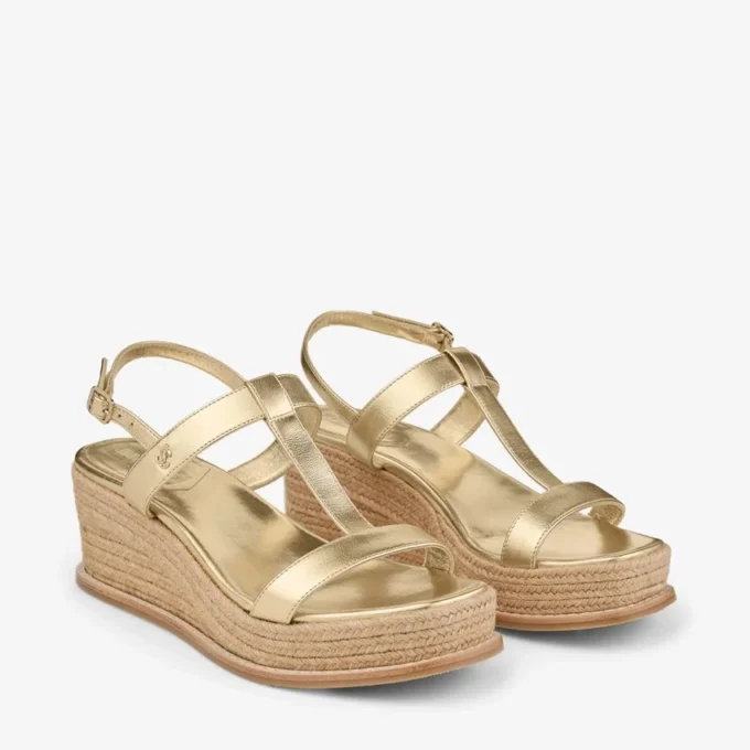 Theia ウェッジ 60 ゴールドメタリックレザー ウェッジサンダル